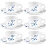LAOPALA Pack of 12 Opalware AQUA SPRAY 6 pcs cup and saucer Set (Multicolor)